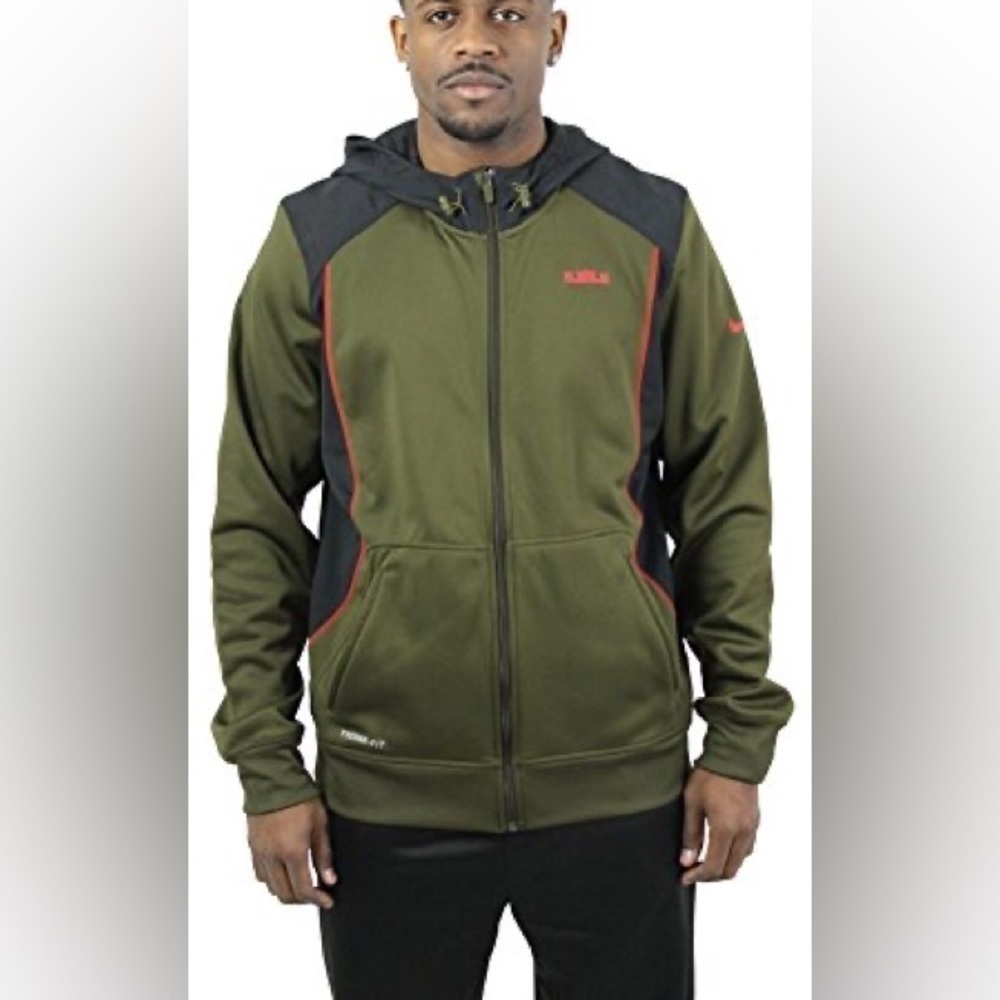 Nike Lebron James Chainmail Zip Hoodie Sweatshirt Green Size L Therma-Fit